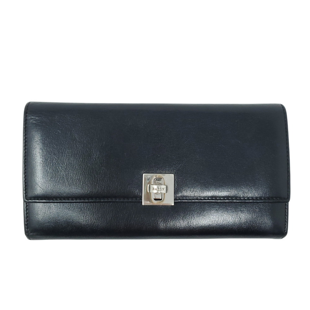 Bally Lonnis Tri-Fold Continental Wallet Black Leather Checkbook Turnlock